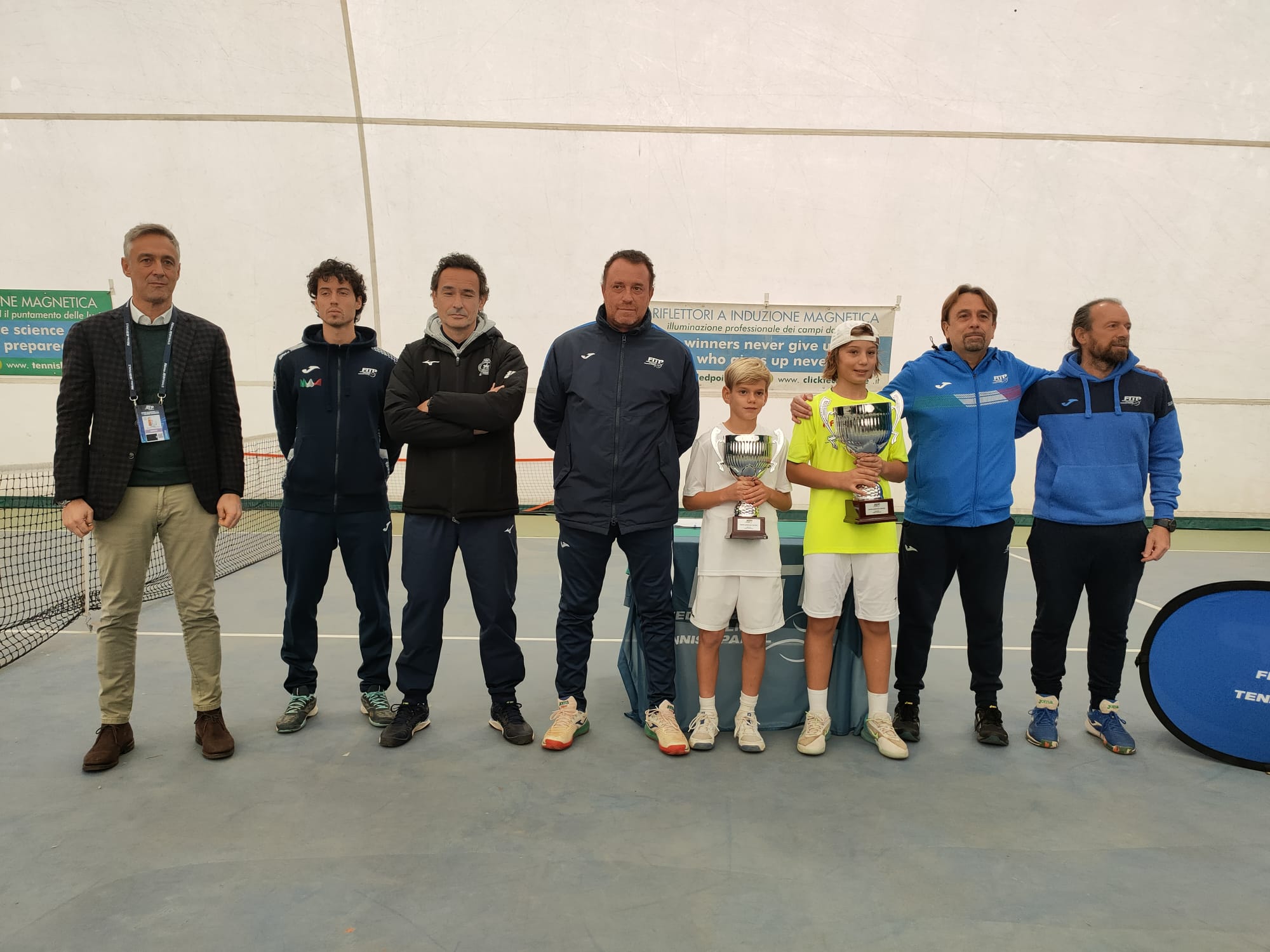 MASTER JUNIOR NEXT GEN ITALIA 2024 - La premiazione maschile under 10. Il vincitore Enrico Sesti (a destra) e il finalista Alessandro Romani
