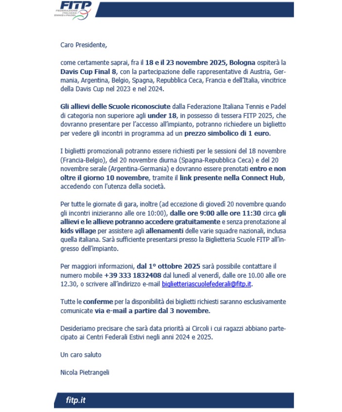 Coppa Davis a Bologna: un'opportunità speciale per le scuole tennis