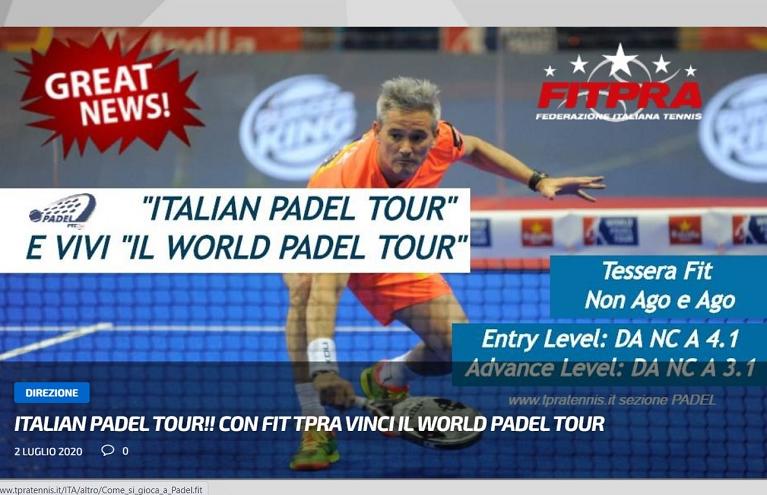 Il lancio del Italian Padel Tour per gli amatori sul sito Tpra