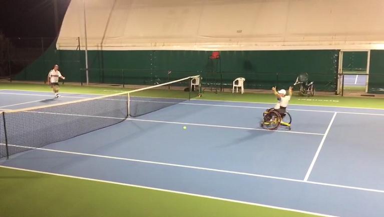 Torneo TPRA a Ghiralta: Marco Cossu in campo con la carrozzina