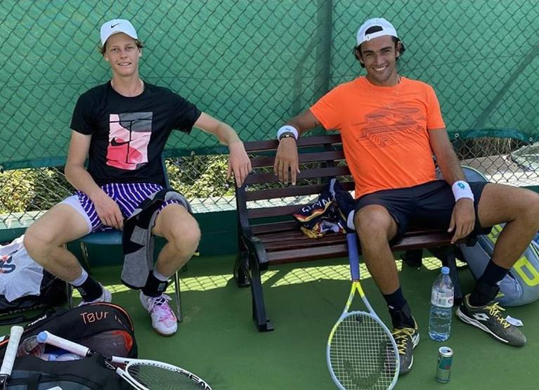 Jannik Sinner e Matteo Berrettini a fine allenamento
