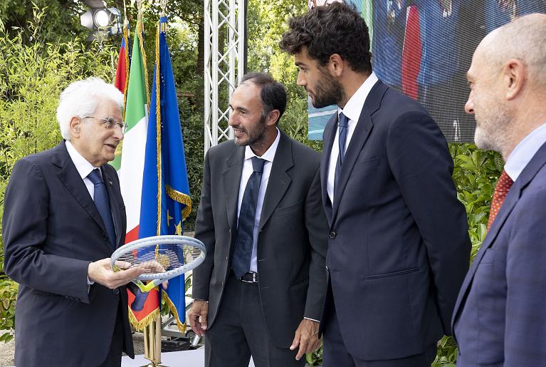 Il Presidente della Repubblica con Matteo Berrettini, Vincenzo Santopadre e il Presidente della FIT Angelo Binaghi