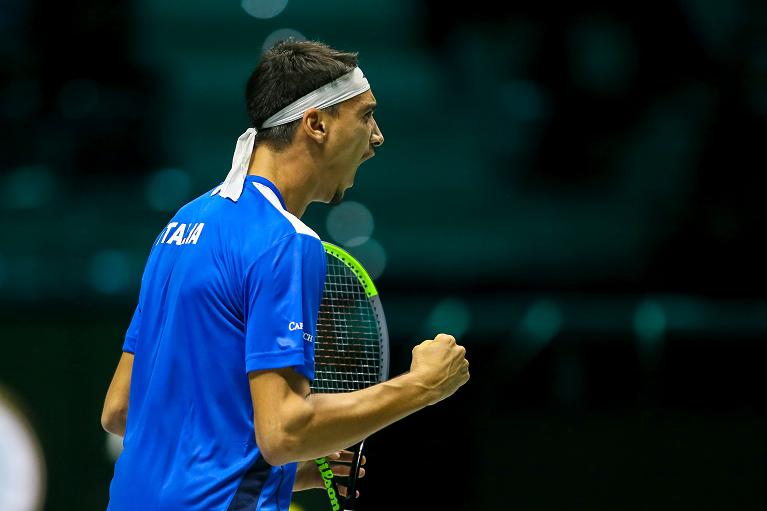 Davis Cup Finals a Torino: la grinta di Lorenzo Sonego (foto Sposito)