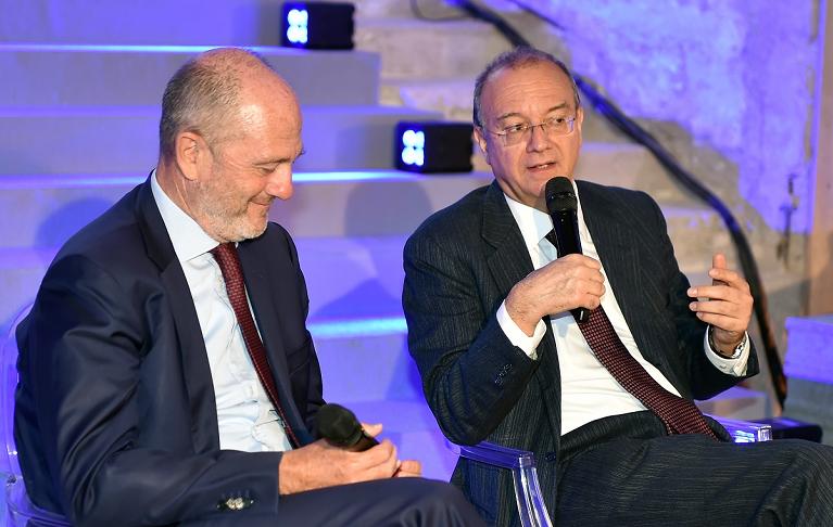 Il presidente della Federazione Italiana Tennis e Padel, Angelo Binaghi con il Ministro dell'Istruzione e del Merito Giuseppe Valditara (Foto Fioriti)