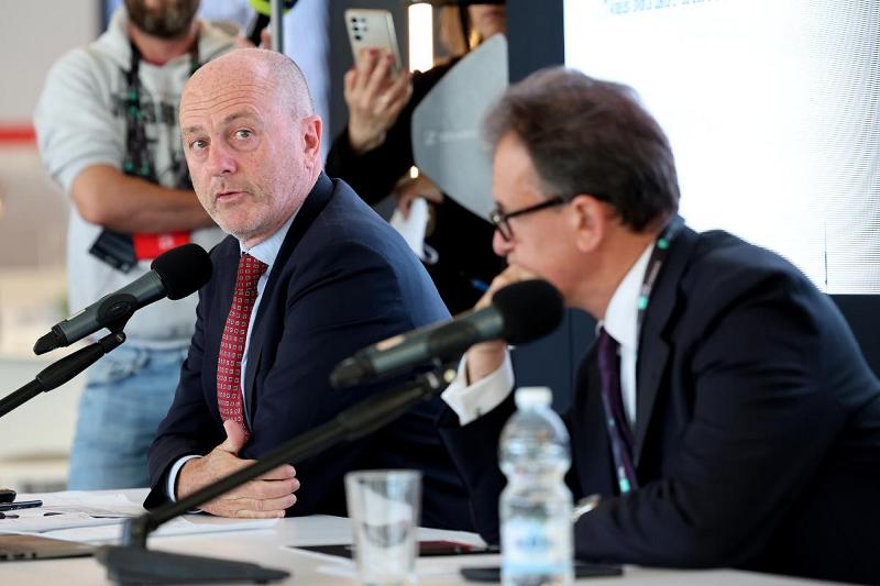 Angelo Binaghi e Vito Cozzoli alla conferenza stampa di chiusura degli Internazionali BNL d'Italia 2023 (foto Sposito)