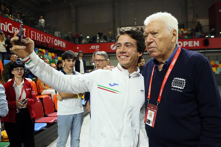 Francesco Felici con Nicola Pietrangeli all'Unicredit Firenze Open (Foto Sposito)