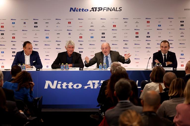 Il parterre dei relatori della conferenza stampa di chiusura delle Nitto Atp Finals (foto Sposito FITP)