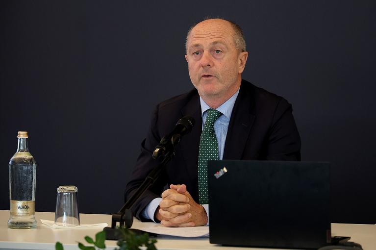 Il presidente della Federazione Italiana Tennis e Padel Angelo Binaghi alla conferenza stampa di chiusura degli Internazionali BNL d'Italia 2024 (Foto Sposito/FITP)