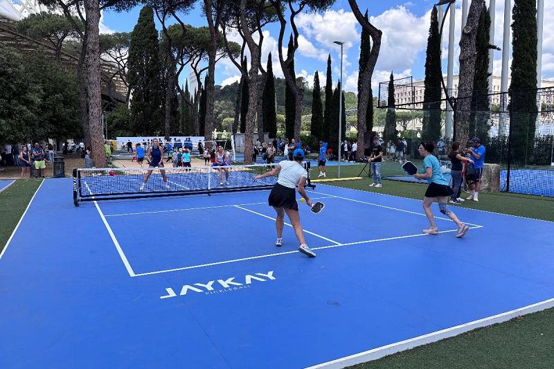 Un momento di gioco del torneo di doppio femminile al Foro Italico