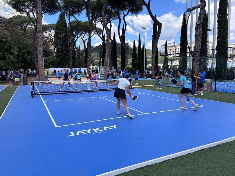 Un momento di gioco del torneo di doppio femminile al Foro Italico