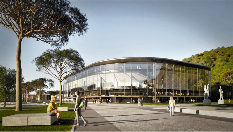 Il render del progetto di copertura del centrale del Foro Italico (Foto Sport e Salute)