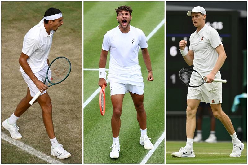 Lorenzo Sonego, Flavio Cobolli e Jannik Sinner a Wimbledon (Getty Images)