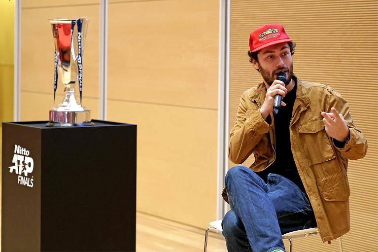 Riccardo Zanotti, frontman dei Pinguini Tattici Nucleari, alla conferenza stampa di presentazione del Masterplan delle Nitto ATP Finals (Foto FITP)