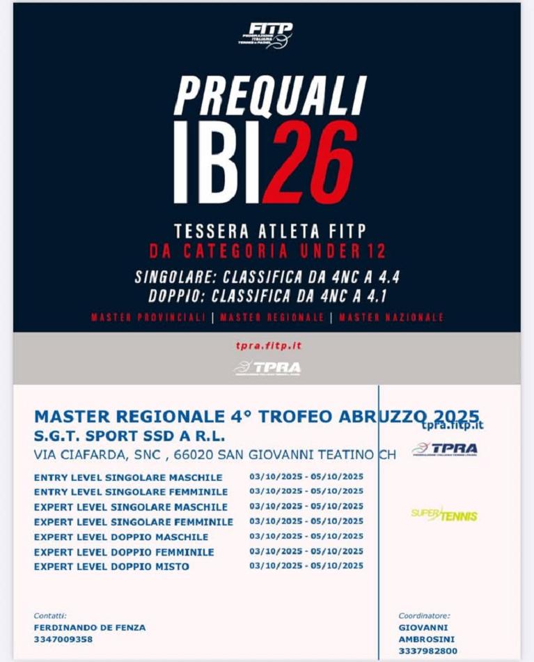 Appuntamento a Sambuceto con il settore TPRA. Il Master regionale si disputerà sui campi di SGT Sport