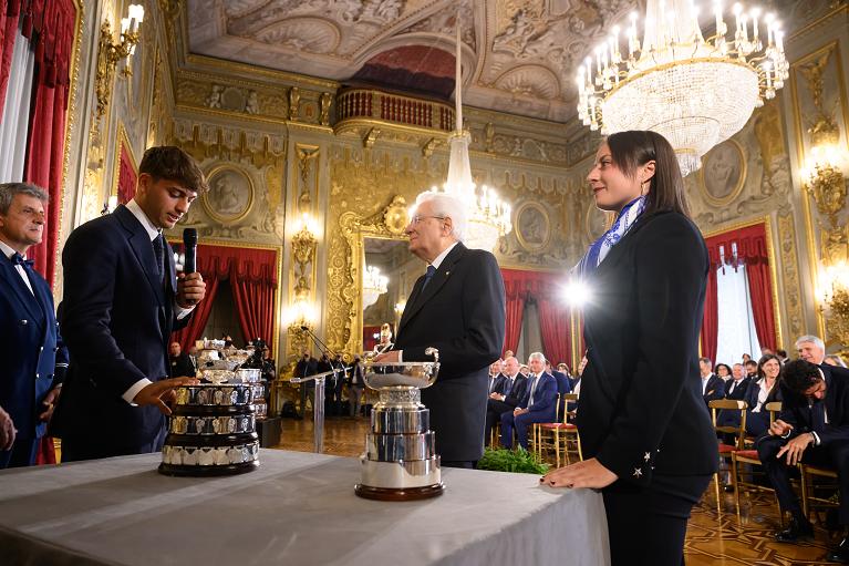 Flavio Cobolli, Elisabetta Cocciaretto e Sergio Mattarella (FITP)