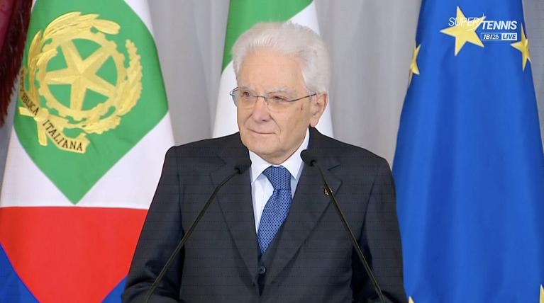 Il Presidente della Repubblica Sergio Mattarella (Fotogramma da video SuperTennis)