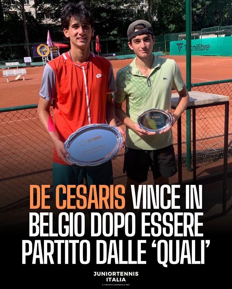 Vittoria nel singolare e finale nel doppio, una grande impresa quella di De Cesaris nell'evento internazionale di Bruxelles. Partendo dalle qualificazioni. Foto Junior Tennis Italia