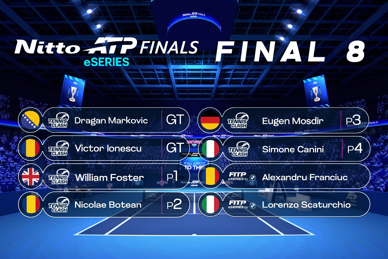 Nitto ATP Finals eSeries, la Final 8: Eugen Mosdir difende il titolo a Torino